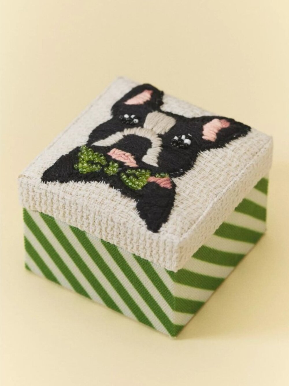 ANTHROPOLOGIE Embroidered Dog Jewelry Box NEW